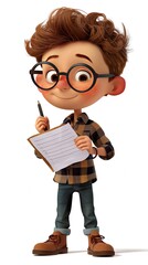 Wall Mural - cute Writer character white background 3D styled character funny cute front view simple 3d full color