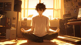 Fototapeta  - anime boy uses musicians to meditate in his room