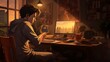 © ZeNDaY - Young man sitting at his desk, looking at his computer screen. He has a thoughtful expression on his face. The room is dimly lit, and there is a warm glow from the computer screen.