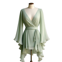 A Very short Light green chiffon wrap, Isolated on transparent PNG background, Generative ai