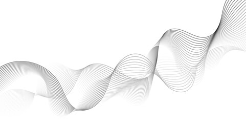 Abstract grey, white smooth element swoosh speed wave modern stream background. Wave with lines created using blend tool. Abstract frequency sound wave lines and twisted curve lines background.