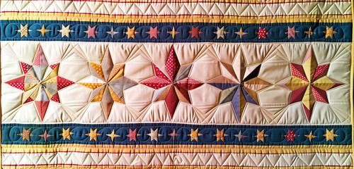Wall Mural - quilted stripes and patchwork stars create a traditional quilt memorial day banner.