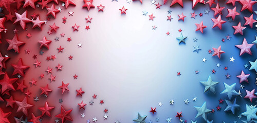 Wall Mural - red and blue background scattered with stars, wide white middle, in a patriotic ultrawide theme.