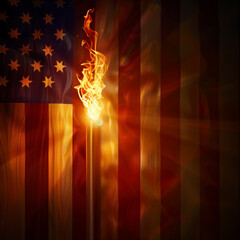 Wall Mural - a digital flame burns within an american flag in this abstract 3d artwork for eternal memory on vete