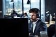 © alisaaa - man wearing headset using desktop pc in office