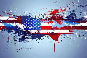 Wall Mural - memorial day header/footer illustration featuring an abstract splash in usa flag colors for a vibran