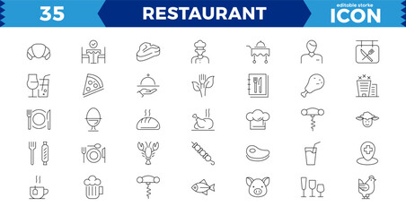 Restaurant vector line icons set. Food icon collection. Thin signs for restaurant menu. Pixel perfect. Editable Strokes,Outline icons collection. Simple vector illustration.