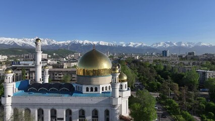 Wall Mural - View from a quadcopter of the Central Mosque of the Kazakh city of Almaty on a spring day