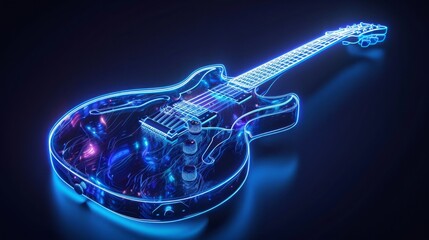 stylized electric guitar blue neo, AI Generative