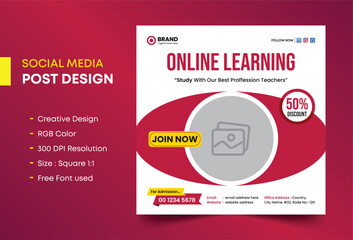 Wall Mural - Online education social media post template design, Online course class banner design