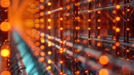 Poster - A computer network with many wires and lights