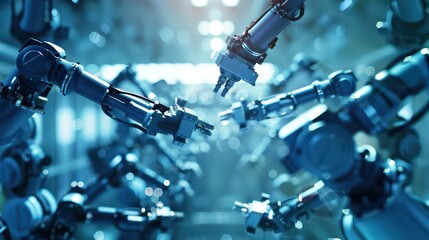 Aufkleber - A group of robots are interacting with each other in a factory setting
