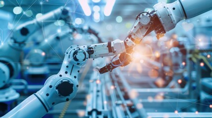 Aufkleber - Two robots are touching each other in a factory