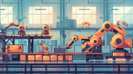 Aufkleber - A factory with robots and a lot of machinery