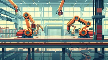 Aufkleber - A factory with two robots on a conveyor belt