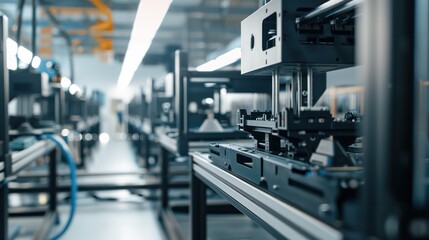 Aufkleber - A factory floor with many machines and a person in the background