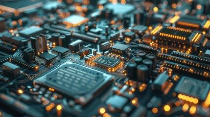 Leinwandbilder - A close up of a computer chip with many small lights on it