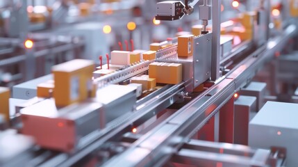 Aufkleber - A conveyor belt with boxes on it