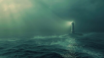 Wall Mural - I've created an image based on your description Here's a sentence for naming it: Lighthouse standing tall amidst the foggy sea