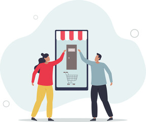 Wall Mural - Open online shop or store website for e-commerce to sell product.flat vector illustration.