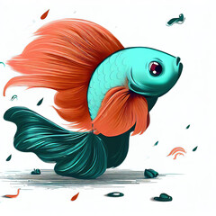 Wall Mural - goldfish in the water: illustration of a cartoon colorful fish swimming in the sea with Generative AI technology	