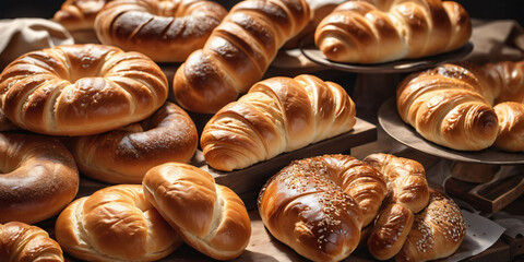 Wall Mural - assortment of baked croissants 