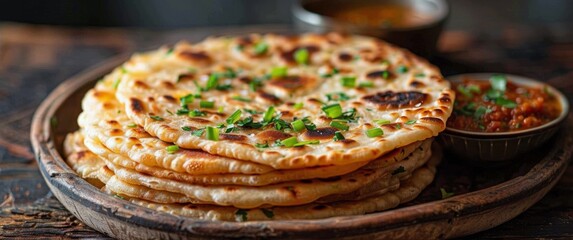 Wall Mural - Stack of Flatbreads on Wooden Table