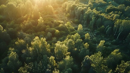 Wall Mural - the view of a forest and the sun in the sky