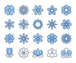 © lanastace - Flowers blue editable stroke outline icons set isolated on white background flat vector illustration. Pixel perfect. 64 x 64