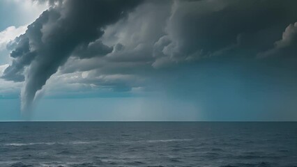 Wall Mural - A striking contrast between a tranquil horizon and a menacing waterspout looming nearby.