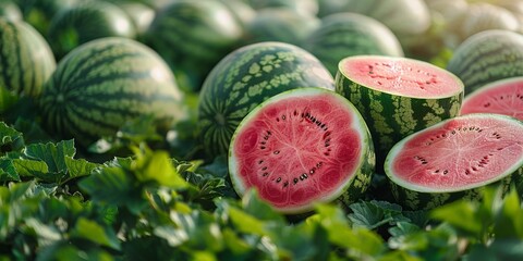 Wall Mural - A juicy, ripe watermelon slice offers refreshing summer refreshment, bursting with sweet, organic goodness.