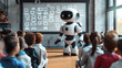 © ARM - A robotic instructor engages a classroom of children during a technology lesson in a modern educational setting