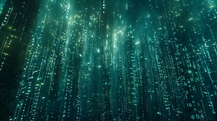 Wall Mural - a digital matrix of binary code and pixels symbolizes our tech world's interconnectedness.