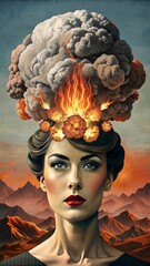 Wall Mural - Dramatic Imagery of a Woman's Head with an Intense Explosion Effect