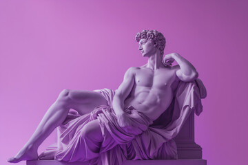 Wall Mural - 3d rendering of ancient  greek -roman  statue art  figure posture  . Creative concept colorful neon image with bright and violet or purple color background, fashionable, trendy ,isolated background