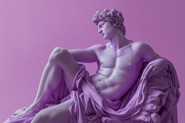 Wall Mural - 3d rendering of ancient  greek -roman  statue art  figure posture  . Creative concept colorful neon image with bright and violet or purple color background, fashionable, trendy ,isolated background