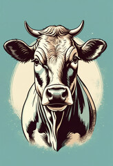 Wall Mural - Cow in graphic style, sketch vintage illustration