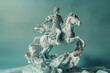 © Unknown studio - 3d rendering of ancient greek -roman statue riding horse . Creative concept colorful neon image with teal- light blue color background, fashionable, trendy ,isolated background