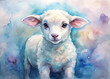 © Woonsen - A fluffy baby lamb in soothing watercolors, symbolizing gentleness and warmth.