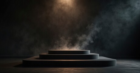 Wall Mural - Dark podium on smoky background for abstract stage setting