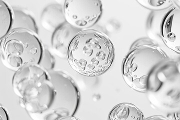 Canvas Print - floating water bubbles on a white background, symbolizing the movement and energy in skincare products