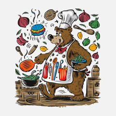 Poster - Bear cooks in a chef's outfit vector, Generative AI