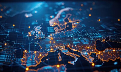 Luminous web of connections in Europe's map