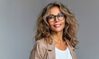 © Bartek - Confident Middle-Aged Businesswoman with Glasses in Profile, Smiling Naturally Over White Background, Signifies Professional Confidence and Approachability