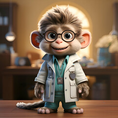 Sticker - 3d illustration of a cute cartoon monkey in a coat and glasses