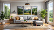 © KingKongThePitbull - Interior mockup with house background. Modern interior design