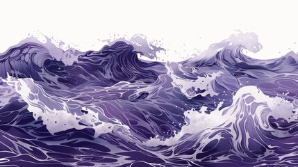 Wall Mural - A large body of water with purple and white waves. The mood of the painting is calm and serene, as the waves gently lap against the shore. The artist has used a combination of brushstrokes