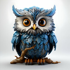 Wall Mural - Owl on a white background. 3D illustration. 3D rendering.