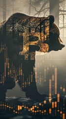 Leinwandbilder - A bear is walking through a forest with a large B on its back. The bear is surrounded by a lot of numbers and symbols, giving the image a sense of chaos and confusion