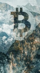 Leinwandbilder - A mountain range with a large B in the middle. The B is surrounded by trees and clouds